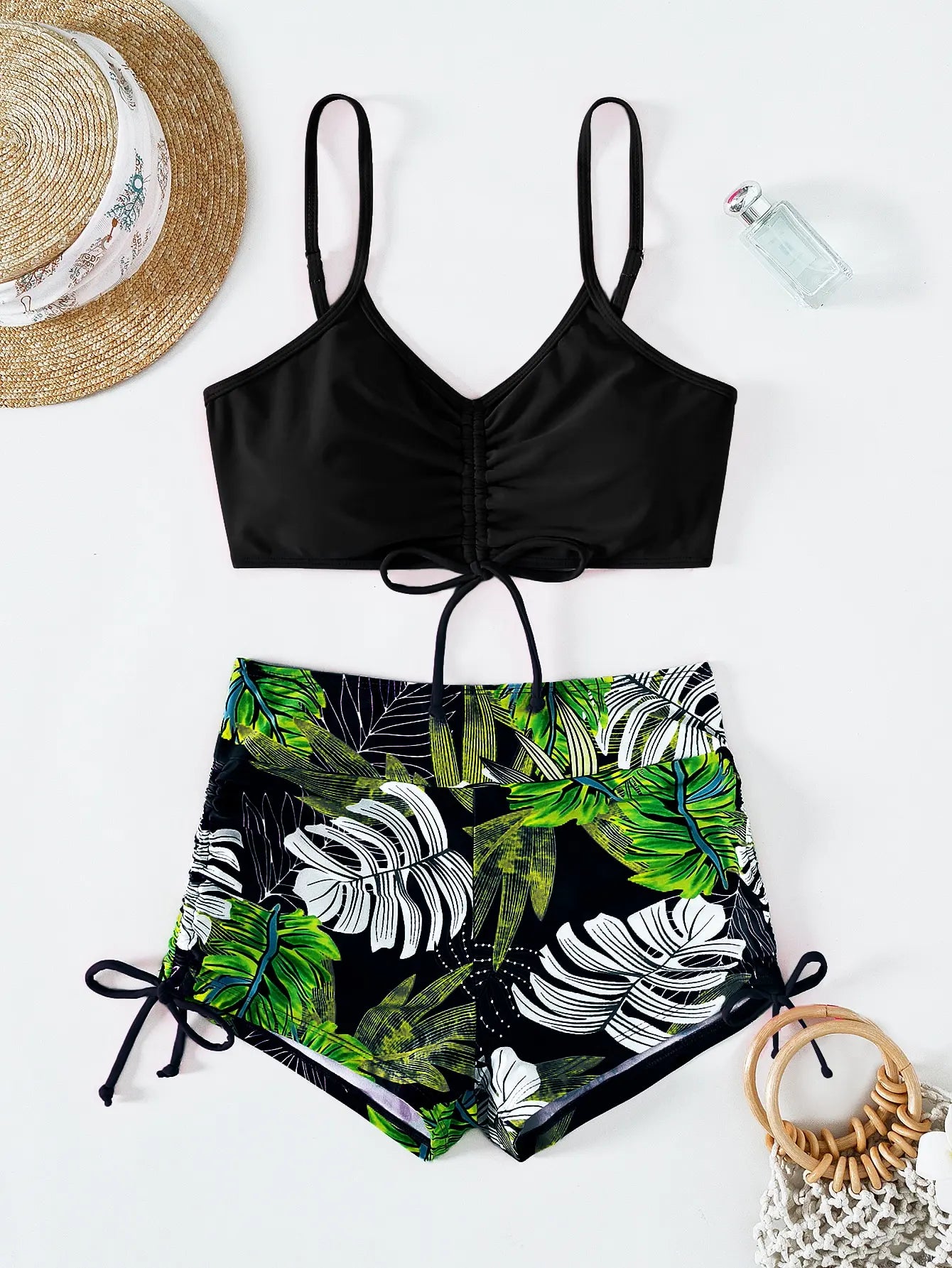 Tie Dye Bikini Drawstring Swimsuit Women High Waist Shorts Swimwear Female Padded Bathing Suit Swimming Beachwear Summer