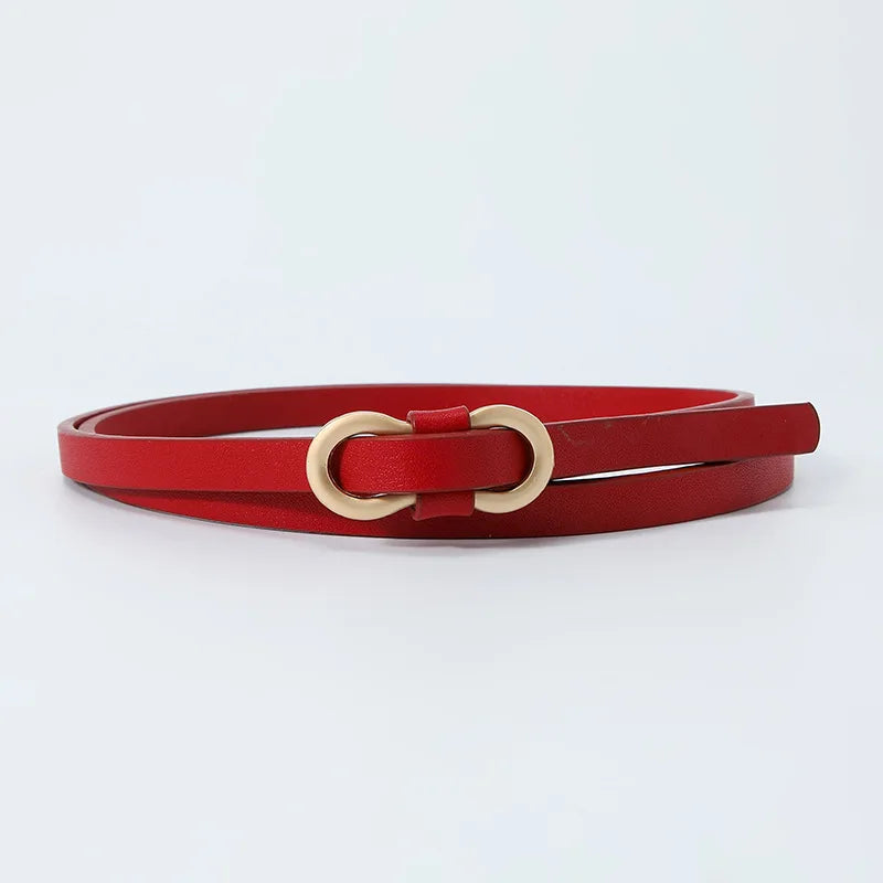 Black White Adjustable PU Leather Women Thin Belts Dress Coat Pant Skinny Ladies Waistband Strap Gold Buckle Female Waistbelt Natalia Home Fashion bazikou-pu-1X110cm-red Natalia Home Fashion