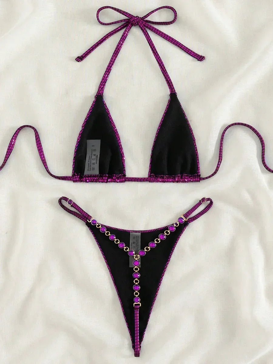 Sexy Extreme Mini Micro Thong Bikini Diamond Bikinis Female Swimsuit Women Swimwear Two-pieces Bikini Set Bathing Suit Swim