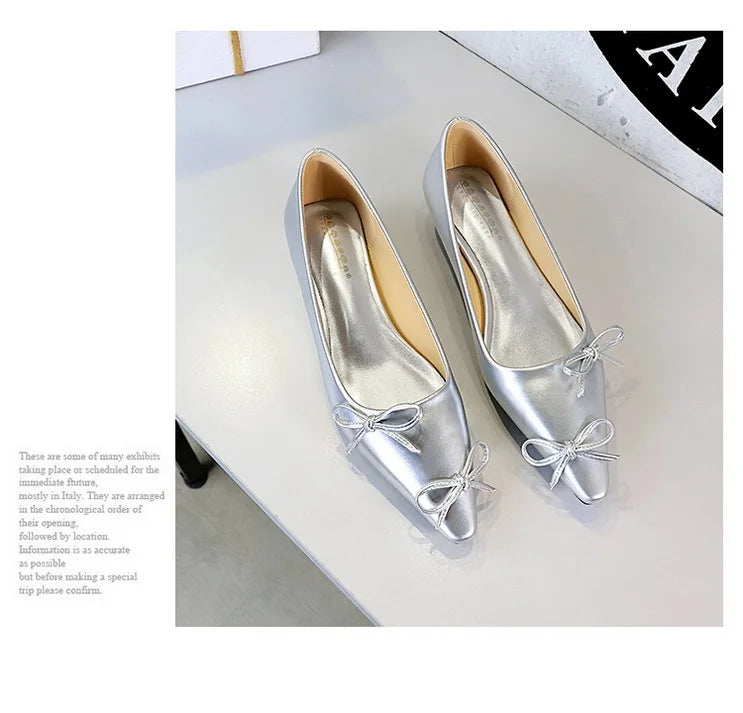 Pointed End Low Heeled Shoes Women Wedges Bowknot Low Heels Pumps Elegant Banquet Shoe Kitten Heels Ladies Shoes