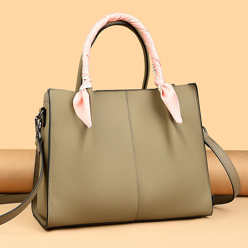 Genuine Leather Women Shoulder Crossbody Bag Large Capacity Soft Cowhide Handbag Ladies Tote Sac