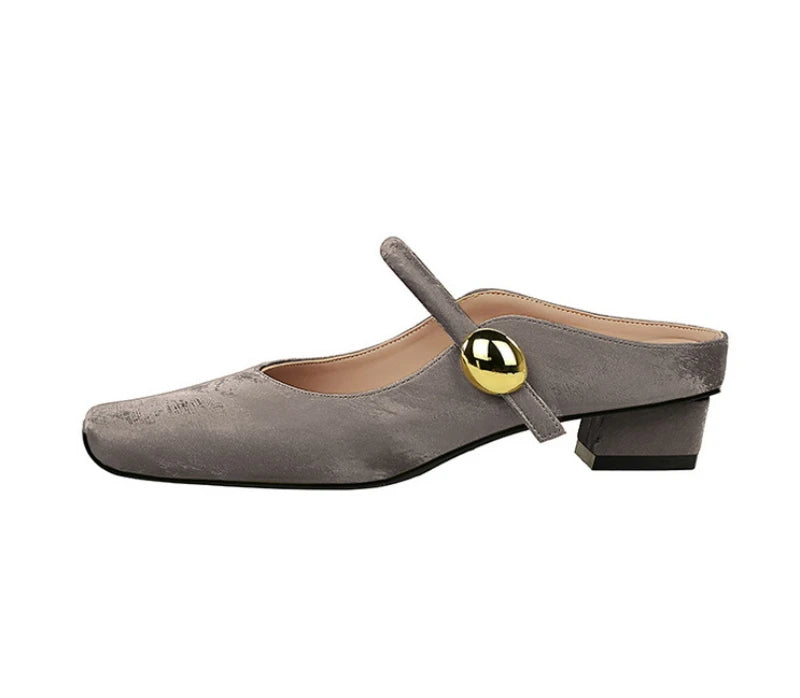 European Style Light-Mouthed Half-Slippers Women Wearing Thick Heels And Square-Toe Mary Jane Shoes One-Strap