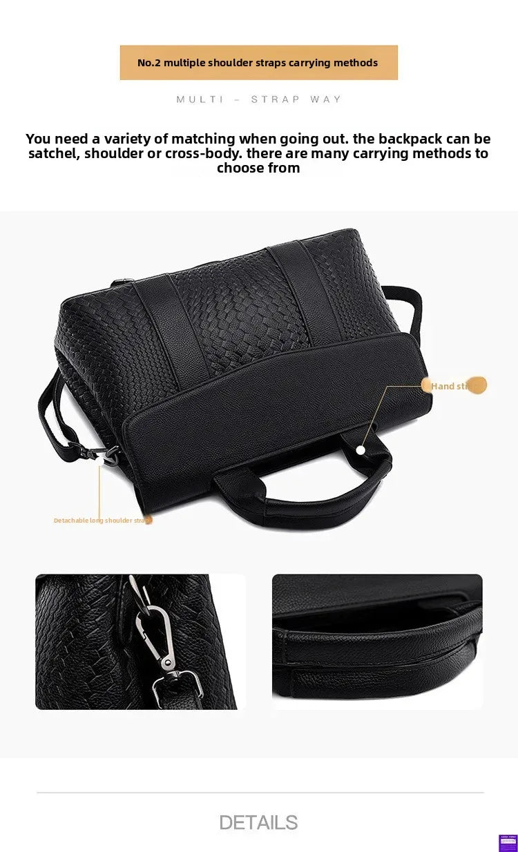 Large Capacity Ladies Handbag Fashion Woven Pattern Shoulder Bag Vintage Style Polyester Lining Soft PU Leather Material Commuter Bag