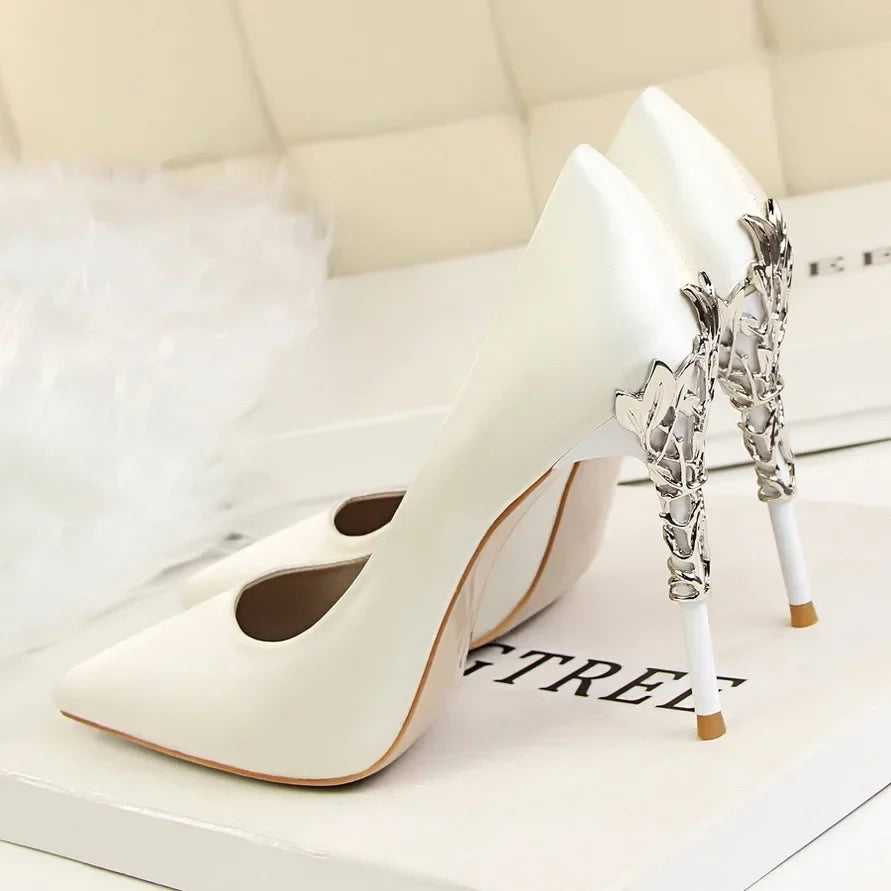Women Shoes Spring Women Pumps Sequin Wedding Shoes Stilettos Metal Decoration Heels Natalia Home Fashion White-40 Natalia Home Fashion