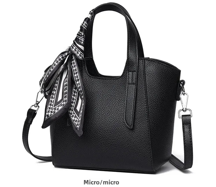 Pure Leather Cowhide Single Shoulder Crossbody Bag Ladies Handbag Fashion Bucket Bag Simple Basket Comes with Scarf