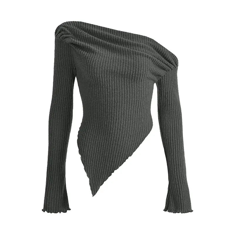Sexy Asymmetrical Tees Women T-shirt Solid New Autumn Streetwear Long Sleeves Crop Top Fashion Casual Bodycon T-shirts Female Natalia Home Fashion Natalia Home Fashion