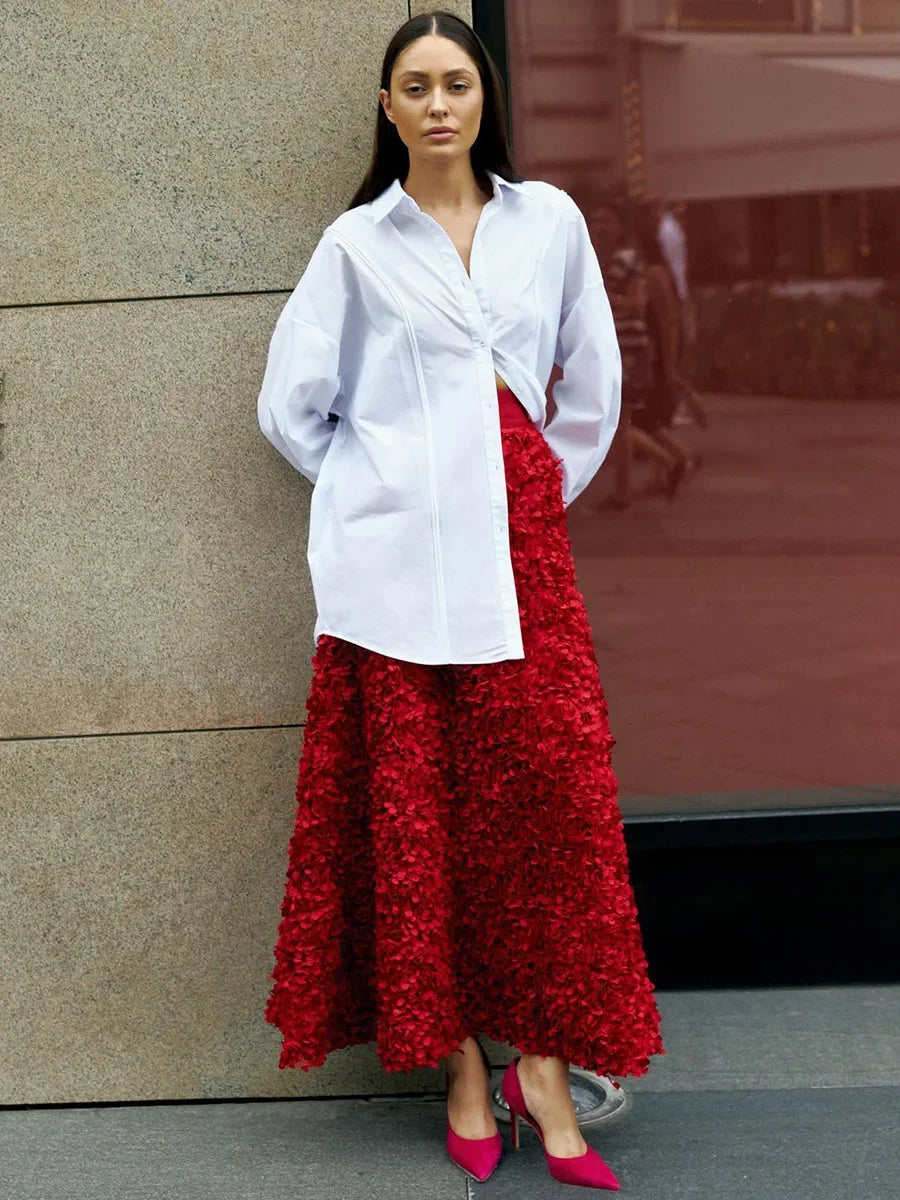Original Light Luxury Evening Skirt Autumn Winter Women's Slim Fit Loose Warm Embroidered Petal Side Split Design Casual Skirt Natalia Home Fashion Natalia Home Fashion