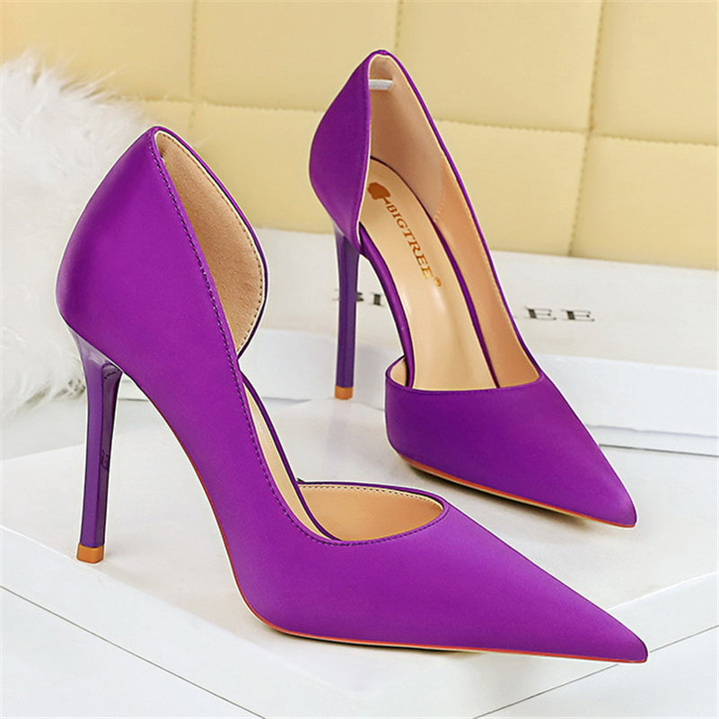 Women High Heels Blue Pumps Lady Wedding Evening Party Purple Peach Heels Silk Satin Nightclub Prom Dress Shoes