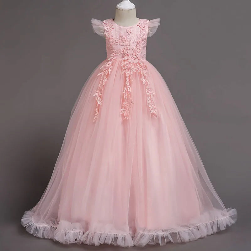 Princess Mesh Dress Girl Party Clothing Kids Sequin Wedding Dresses Children Spring Autumn Prom Costume