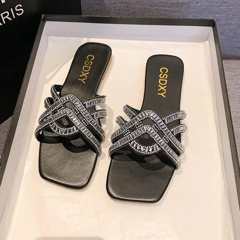 Slipper Women's Luxury Design Women Rhinestone Summer Flat Outdoor Fashion Ladies Slippers Casual Party