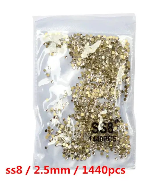 SS3-SS8 1440 pcs Clear Crystal AB gold 3D Non Hot Fix Flat Back Nail Art Rhinestones Decorations Natalia Home Fashion Gold-white-SS8-1440 Natalia Home Fashion
