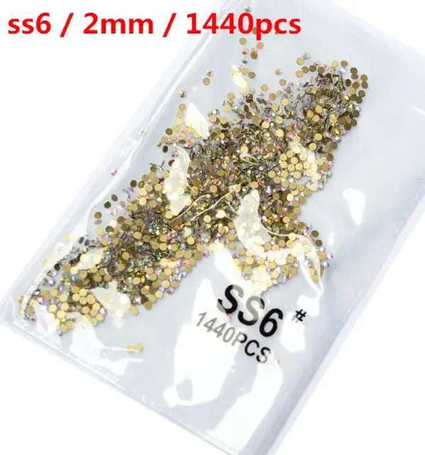 SS3-SS8 1440 pcs Clear Crystal AB gold 3D Non Hot Fix Flat Back Nail Art Rhinestones Decorations Natalia Home Fashion Gold-AB-SS6-1440pcs Natalia Home Fashion