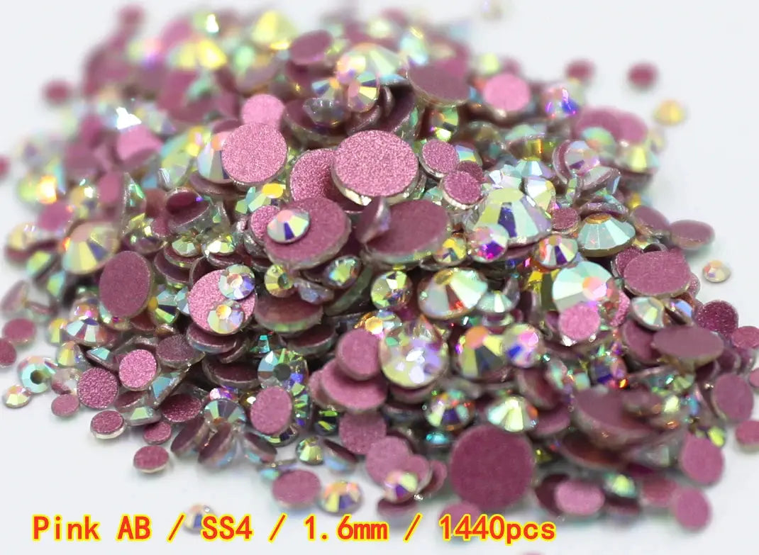 SS3-SS8 1440 pcs Clear Crystal AB gold 3D Non Hot Fix Flat Back Nail Art Rhinestones Decorations Natalia Home Fashion Pink-AB-SS4-1440pcs Natalia Home Fashion