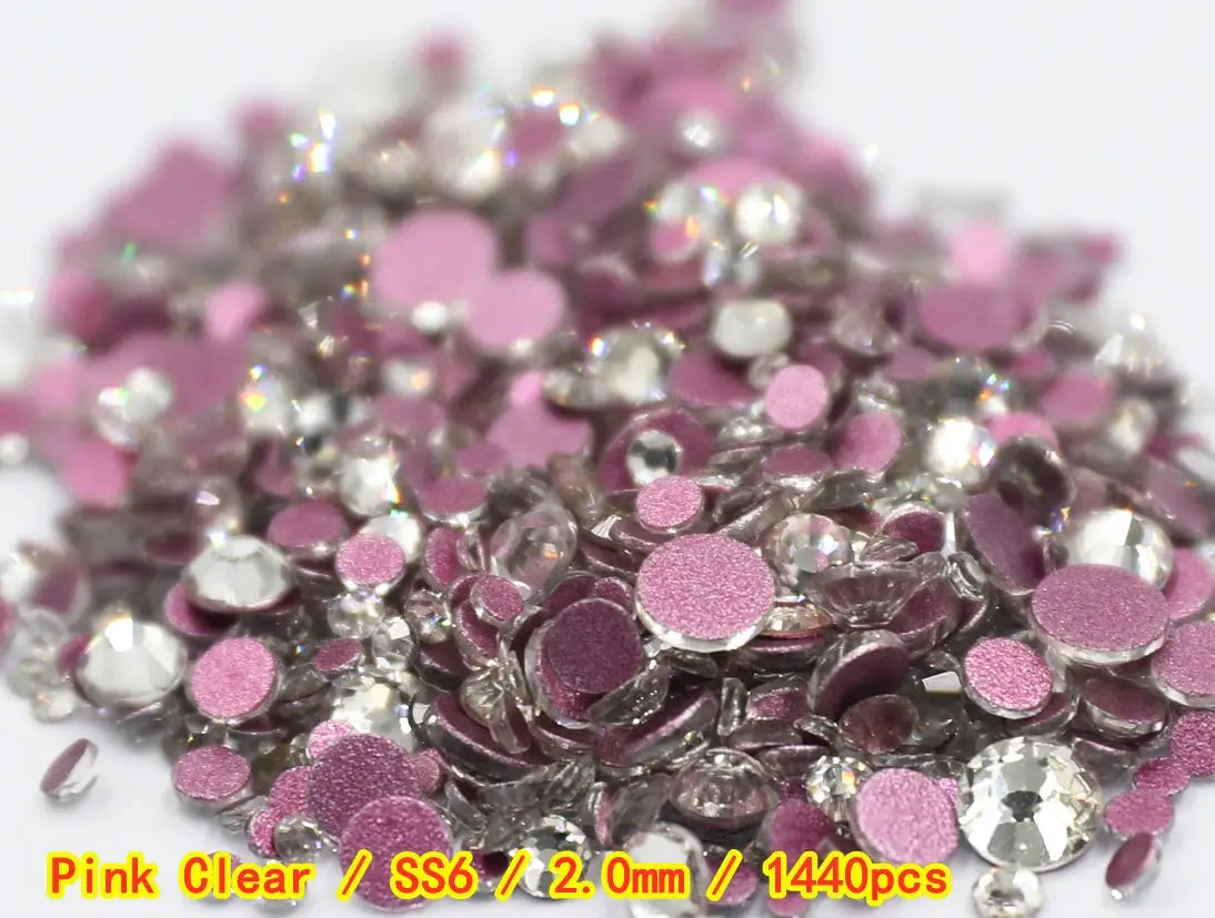 SS3-SS8 1440 pcs Clear Crystal AB gold 3D Non Hot Fix Flat Back Nail Art Rhinestones Decorations Natalia Home Fashion Pink-Clear-SS6-1440 Natalia Home Fashion