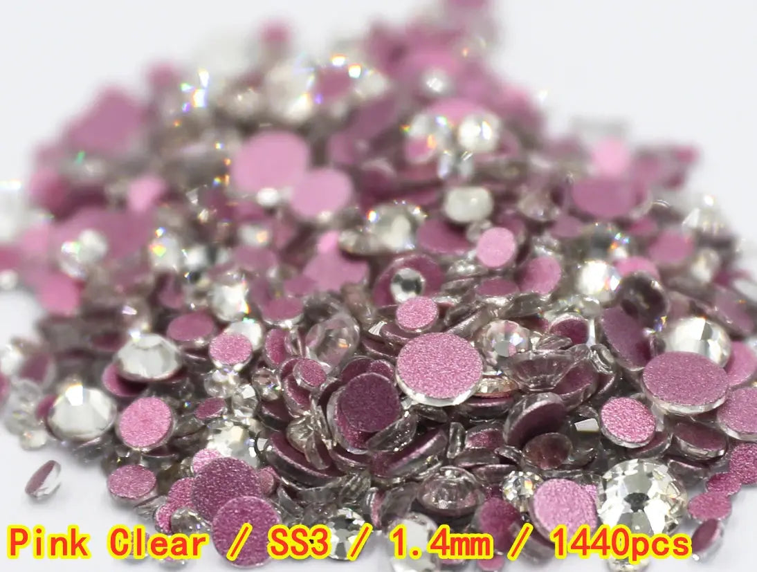 SS3-SS8 1440 pcs Clear Crystal AB gold 3D Non Hot Fix Flat Back Nail Art Rhinestones Decorations Natalia Home Fashion Pink-Clear-SS3-1440 Natalia Home Fashion