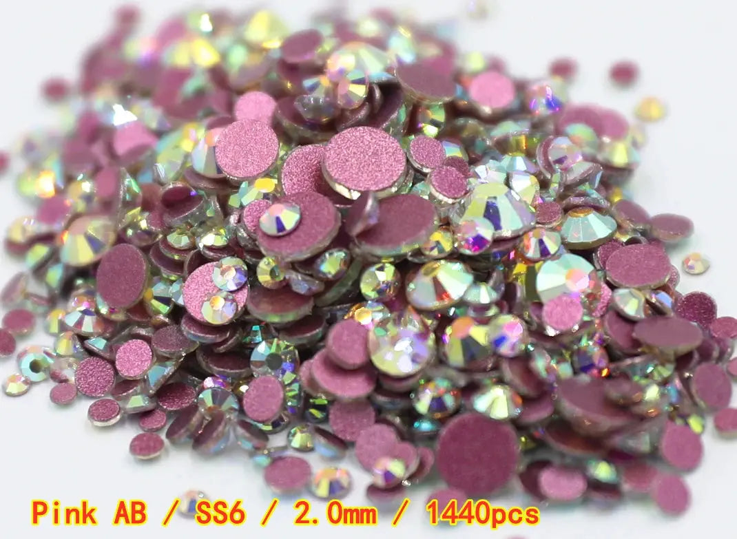 SS3-SS8 1440 pcs Clear Crystal AB gold 3D Non Hot Fix Flat Back Nail Art Rhinestones Decorations Natalia Home Fashion Pink-AB-SS6-1440pcs Natalia Home Fashion