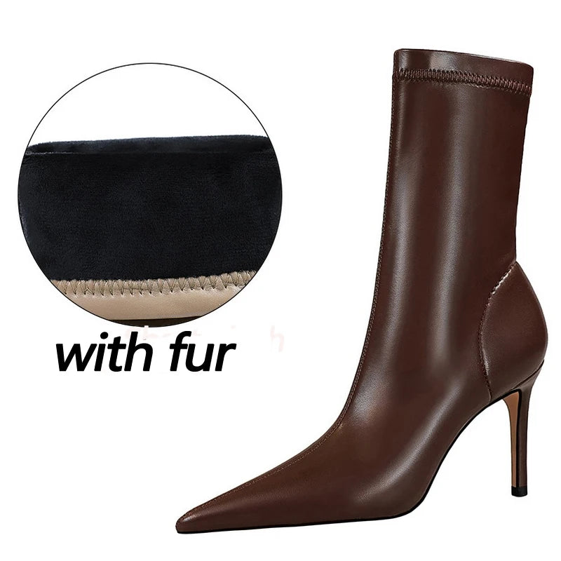 Leather Boots Women Ankle Boots Autumn Winter Boots Women High Heels Short Boots Ladies Booties