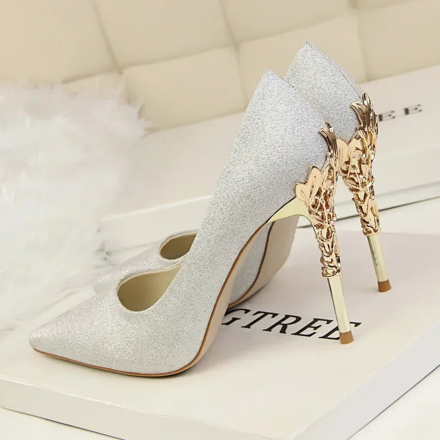 Women Shoes Spring Women Pumps Sequin Wedding Shoes Stilettos Metal Decoration Heels Natalia Home Fashion Silver-40 Natalia Home Fashion