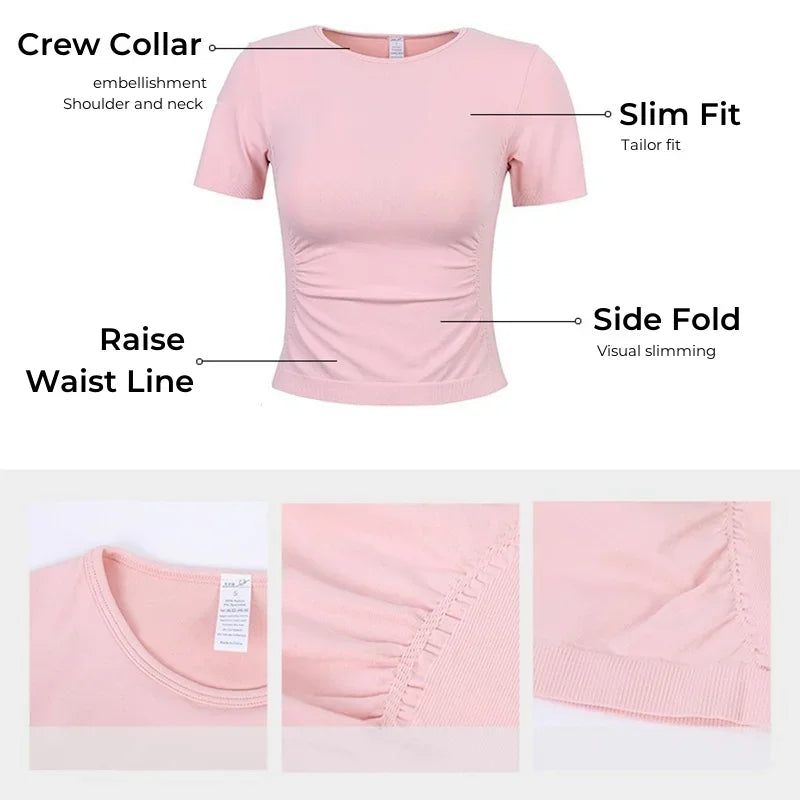 Aiithuug Seamless Slimming Waist Up Yoga Short Sleeve Gym Shirts Stretch Breathable Daily Sports Tennis Golf Tops Fitness Crops Natalia Home Fashion Natalia Home Fashion
