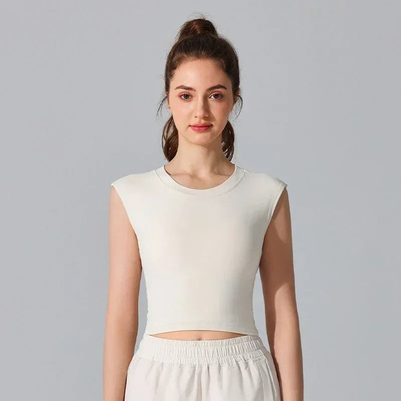 Sexy Backless Short-sleeved Summer Sports T-shirt Slim Waist Tank Top Fitness Vest with Fixed Chest Pad Yoga Clothes Natalia Home Fashion Light-Ivory-XL Natalia Home Fashion