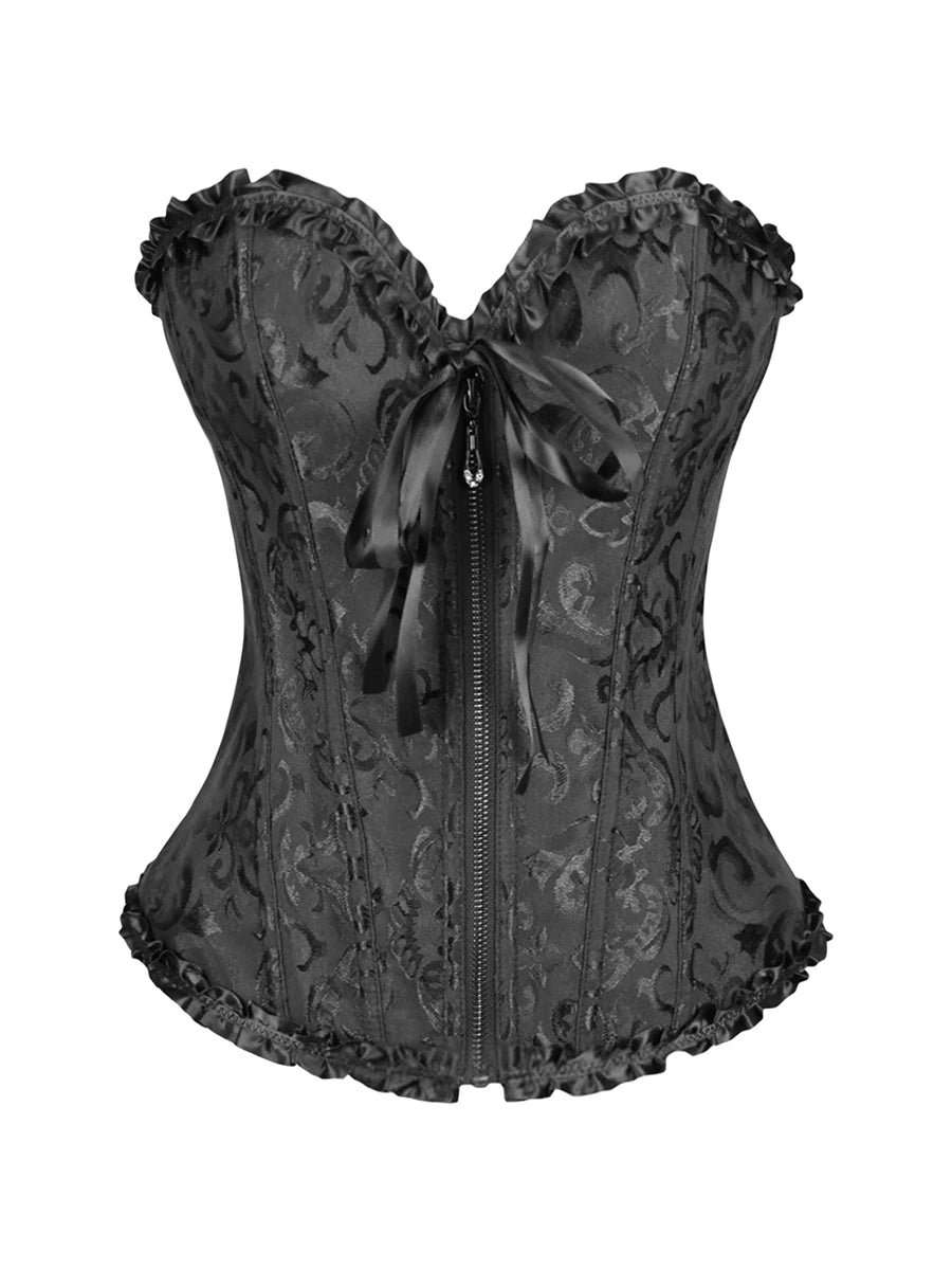 Women Corset Tops Bustier Overbust Floral Lace Tie-Up Strapless Tube Tops Vintage Court Gown Lingerie Bodyshaper Tops Natalia Home Fashion black-6XL Natalia Home Fashion