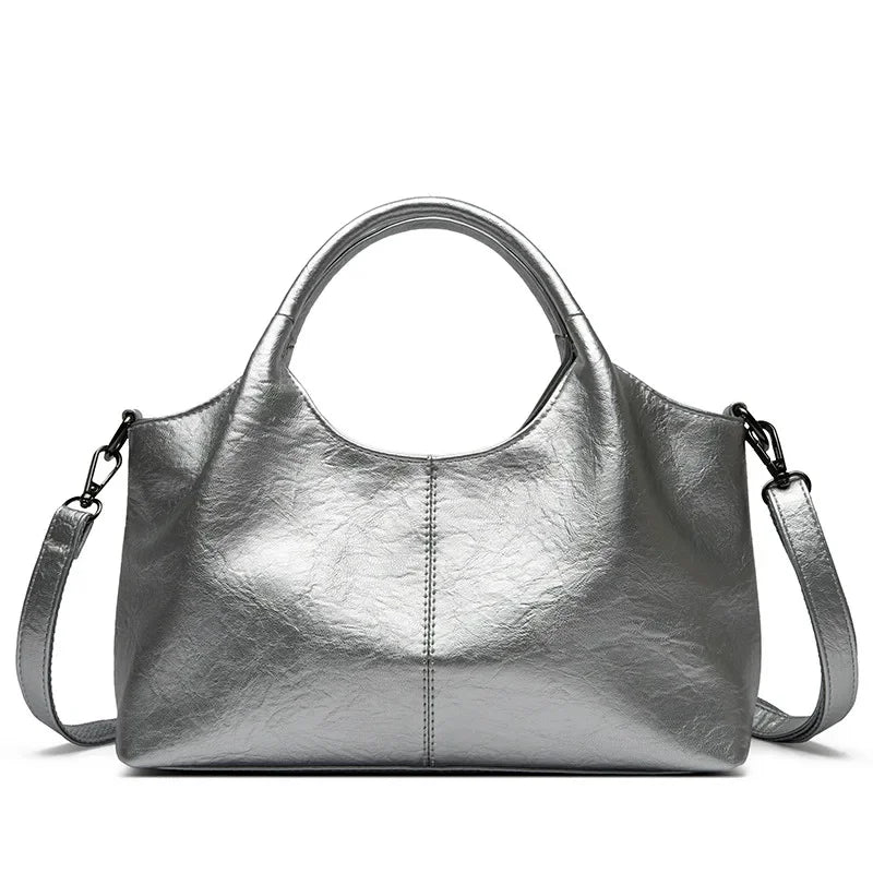 Fashionable Pure Color Basket Handbag Women's Commuter Bag Soft PU Leather Vintage Style Single Shoulder Bag with Internal Zipper