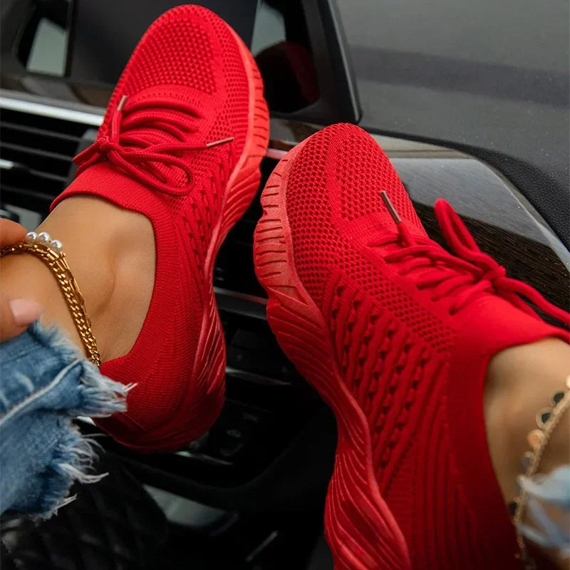 Outdoor Breathable Mesh Shoes Women Lightweight Shock-absorbing Sports Shoes Solid Color Plus Size Women Vulcanized Shoes