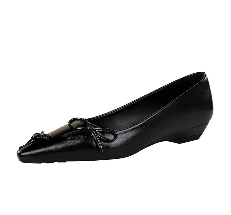 Pointed End Low Heeled Shoes Women Wedges Bowknot Low Heels Pumps Elegant Banquet Shoe Kitten Heels Ladies Shoes