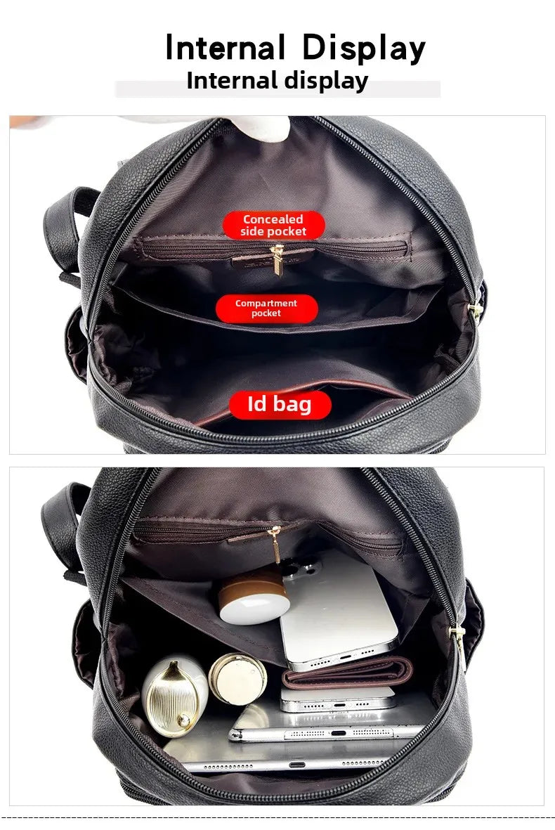 Soft Leather Dual-Shoulder Bag Student Backpack Travel Versatile Women's Bag