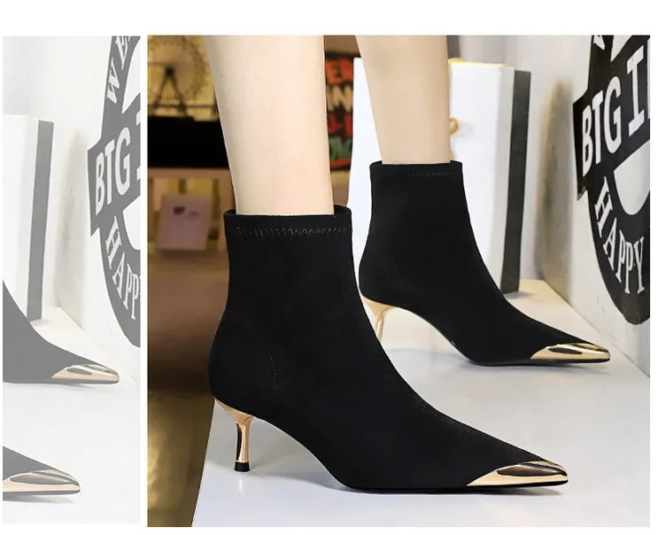 High Heels Women Ankle Boots Sexy Pointed Toe Leather Shoes Women Party Boots Dress Chelsea Boots