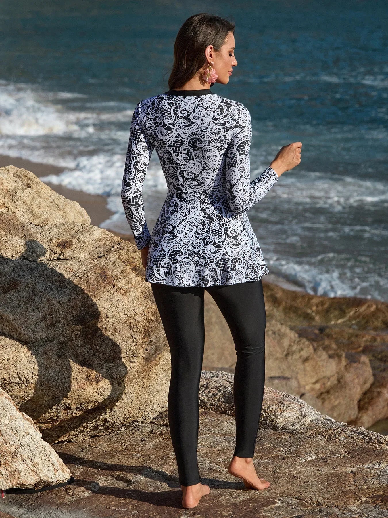 Plus Size Modest Burkini Femmes Muslim Islamic Swim Suit Swimwear Women Swimsuit Retro Style Pattern Design