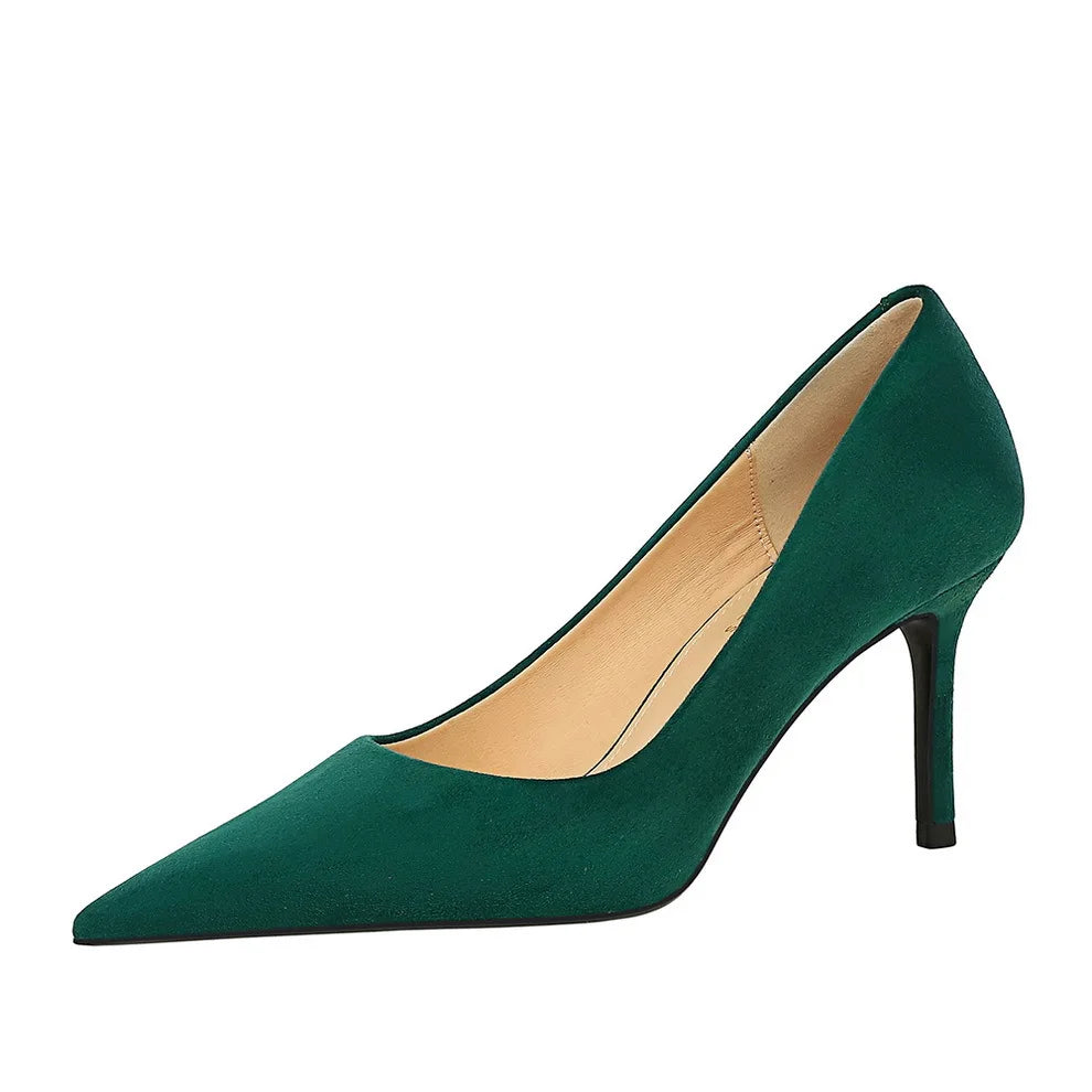 Suede Black Women Pumps High Heels Pointed Toe Women Heels 7Cm Ladies Shoes Office Shoes