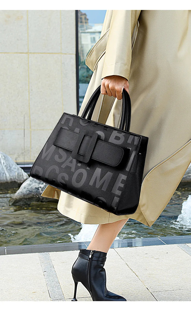 Bags for Women Trend Large-capacity Tote Bag, High Quality PU Leather Women's Retro Fashion Letter Handbag, Shoulder Bag