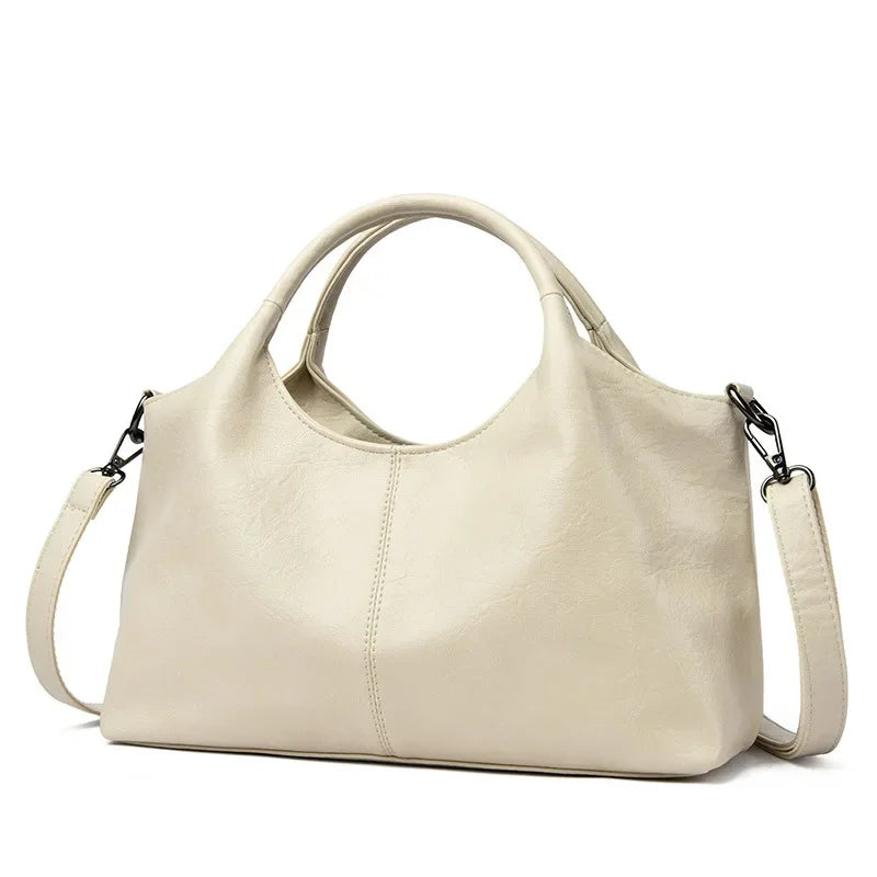 Fashionable Pure Color Basket Handbag Women's Commuter Bag Soft PU Leather Vintage Style Single Shoulder Bag with Internal Zipper