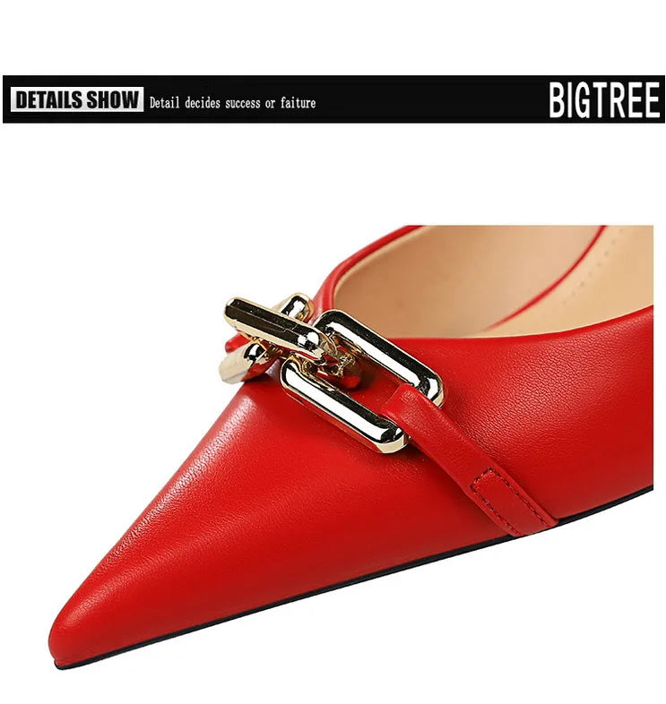 Elegant Women Pumps Metal Button Kitten Heels Women Shoes Stiletto Banquet Shoes Pointed High Heels