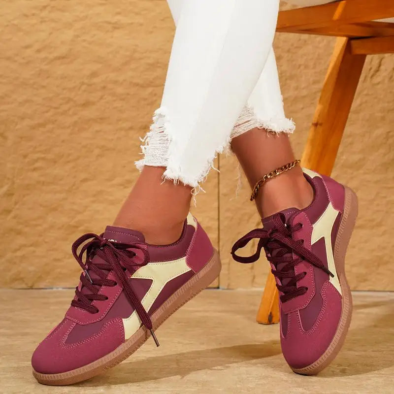 Women's Contrast Color Flat Sneakers Fashion Soft Sole Lace Up Walking Shoes Woman Lightweight Comfort Low Top Sneakers
