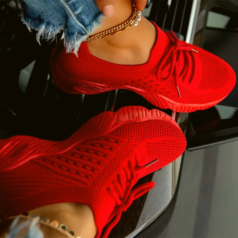 Outdoor Breathable Mesh Shoes Women Lightweight Shock-absorbing Sports Shoes Solid Color Plus Size Women Vulcanized Shoes