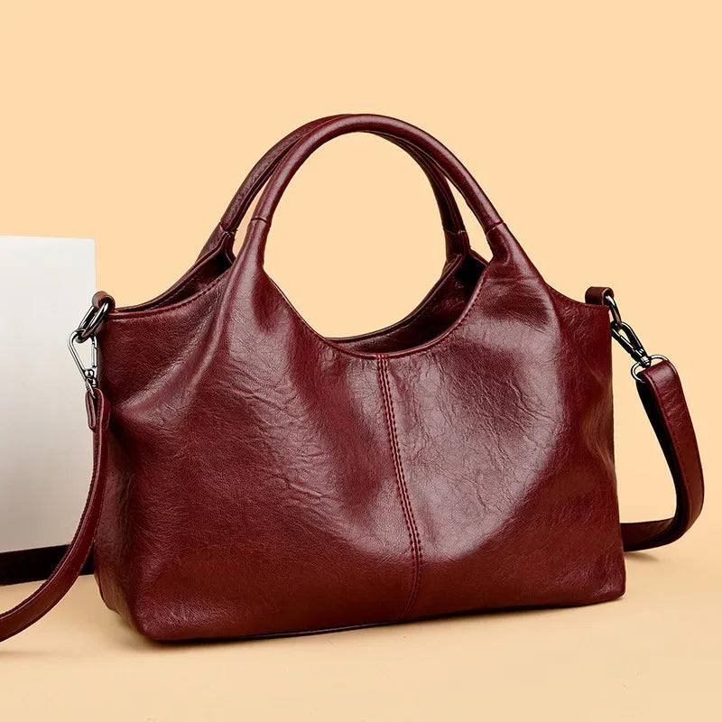 Fashionable Pure Color Basket Handbag Women's Commuter Bag Soft PU Leather Vintage Style Single Shoulder Bag with Internal Zipper