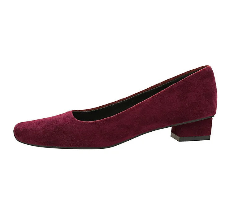 Women Fashion Style Quality Square Toe Low Heel Pumps Lady Prom Suede Shallow Mouth Thick High OL Single Shoes