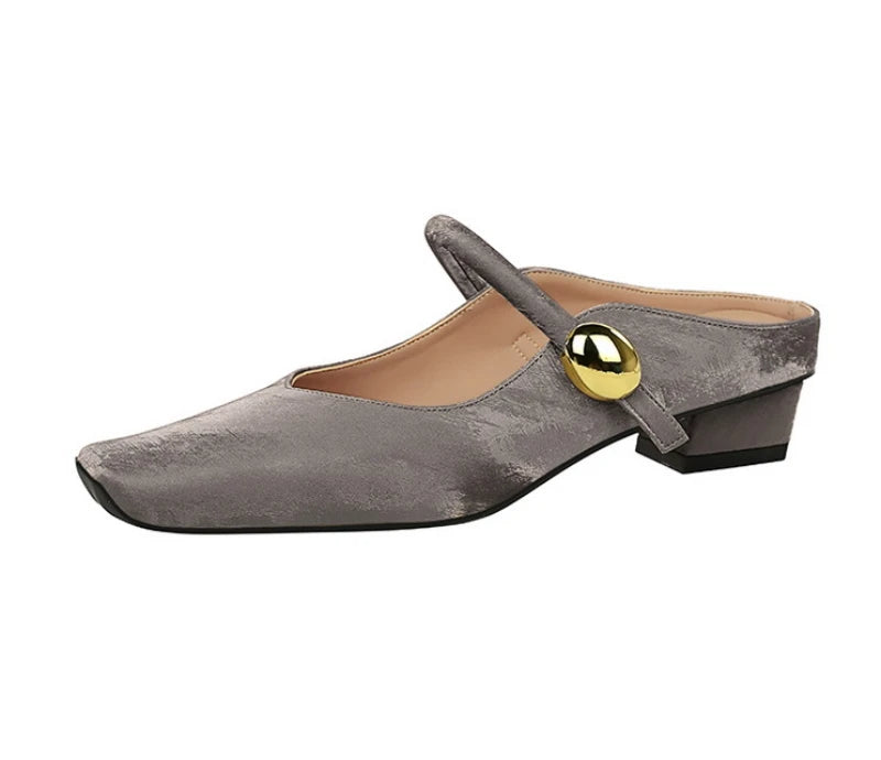 European Style Light-Mouthed Half-Slippers Women Wearing Thick Heels And Square-Toe Mary Jane Shoes One-Strap