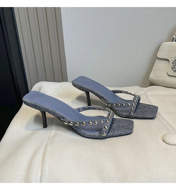 Women Shoes Modern Slippers Metal Rivet Designer Summer Party Shoes Women Mules Slides