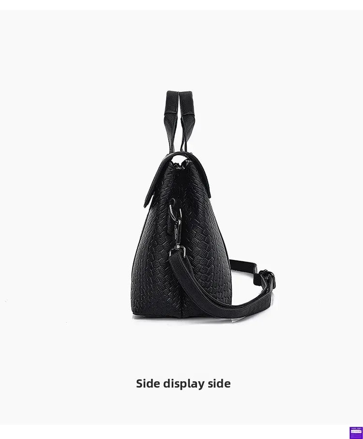 Large Capacity Ladies Handbag Fashion Woven Pattern Shoulder Bag Vintage Style Polyester Lining Soft PU Leather Material Commuter Bag