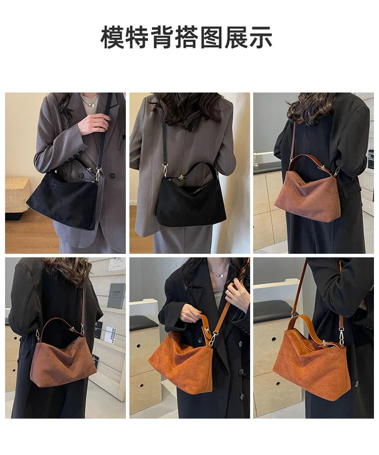 Retro Bag for Women's Textured Frosted Shoulder Bag with Large Capacity Crossbody Commuting Tote Bag