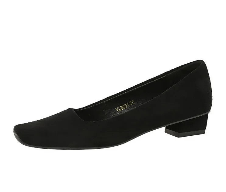 Women Fashion Style Quality Square Toe Low Heel Pumps Lady Prom Suede Shallow Mouth Thick High OL Single Shoes