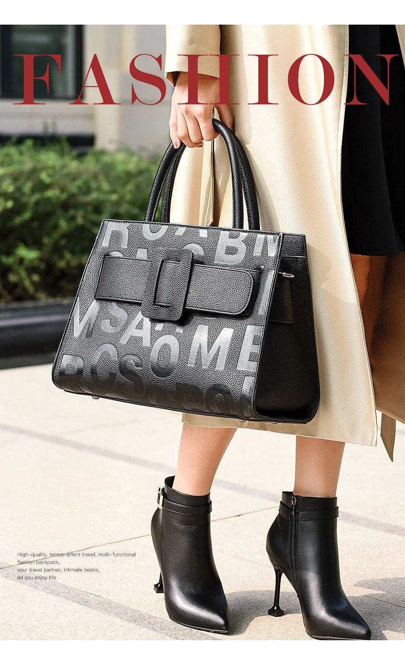 Bags for Women Trend Large-capacity Tote Bag, High Quality PU Leather Women's Retro Fashion Letter Handbag, Shoulder Bag