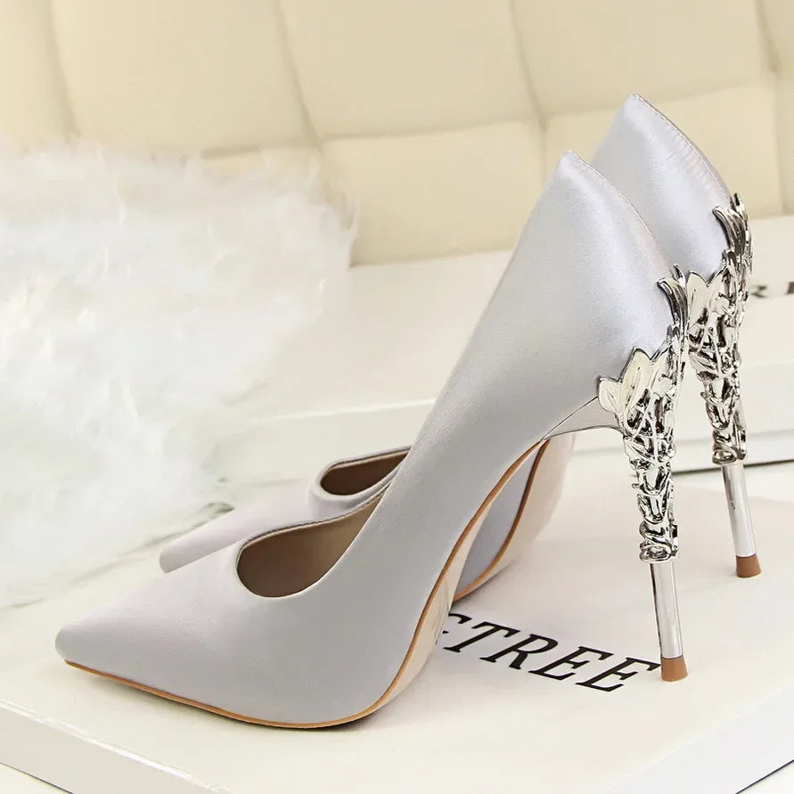 Women Shoes Spring Women Pumps Sequin Wedding Shoes Stilettos Metal Decoration Heels Natalia Home Fashion Silver-gray-38 Natalia Home Fashion