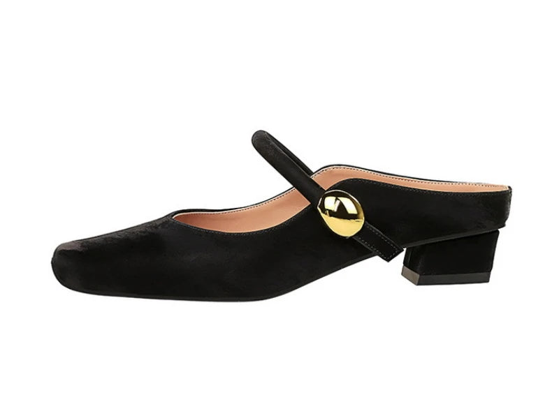 European Style Light-Mouthed Half-Slippers Women Wearing Thick Heels And Square-Toe Mary Jane Shoes One-Strap