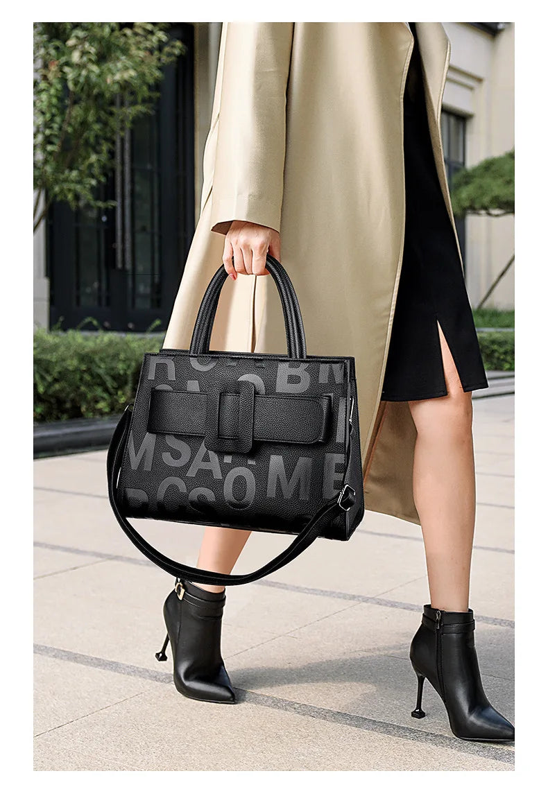 Bags for Women Trend Large-capacity Tote Bag, High Quality PU Leather Women's Retro Fashion Letter Handbag, Shoulder Bag