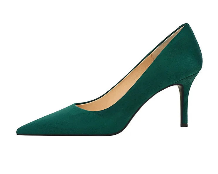 Suede Black Women Pumps High Heels Pointed Toe Women Heels 7Cm Ladies Shoes Office Shoes