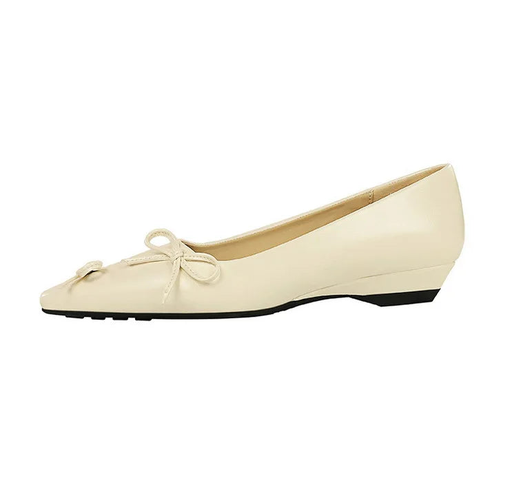 Pointed End Low Heeled Shoes Women Wedges Bowknot Low Heels Pumps Elegant Banquet Shoe Kitten Heels Ladies Shoes